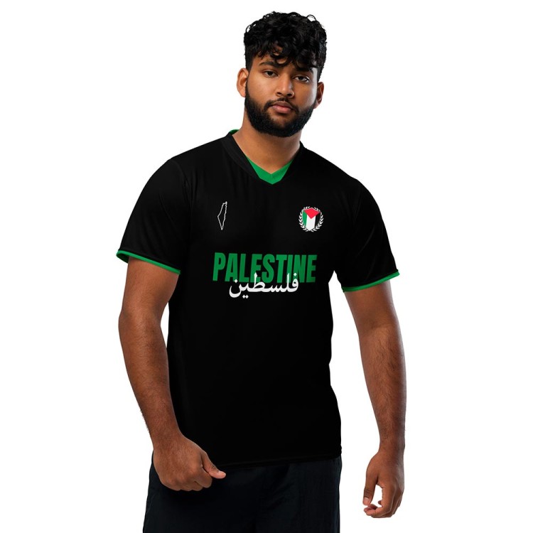 Camisola de futebol da Palestina preta e verde