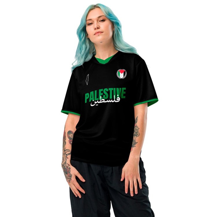 Camisola de futebol da Palestina preta e verde