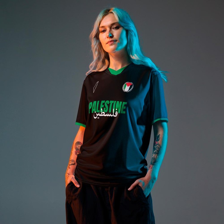 Camisola de futebol da Palestina preta e verde