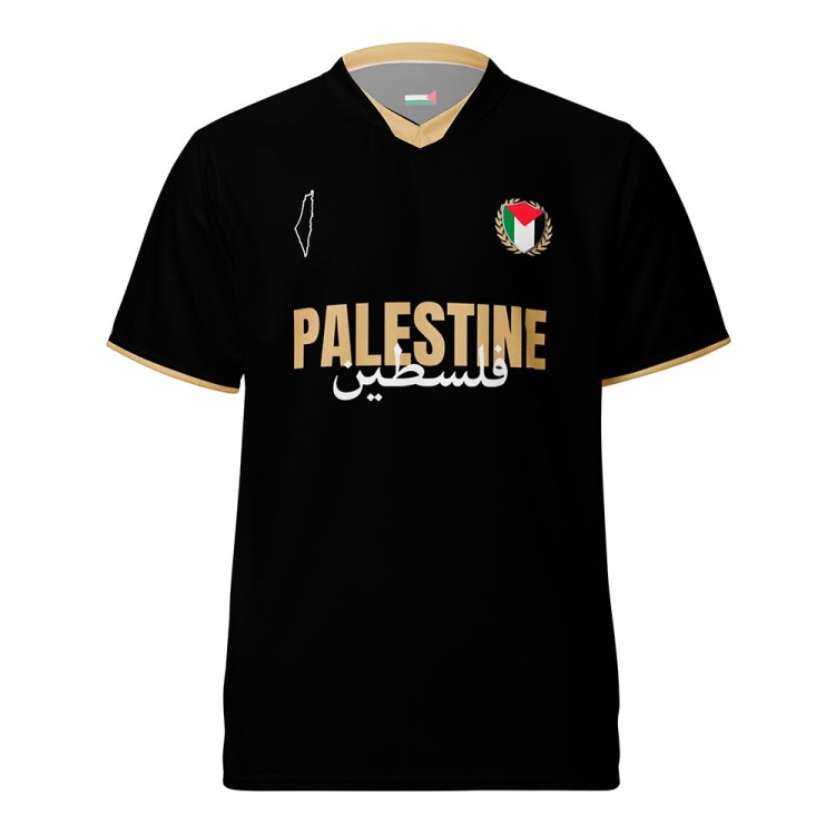 Camiseta de Fútbol Palestina Negra y Dorado