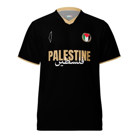 Camiseta de Fútbol Palestina Negra y Dorado