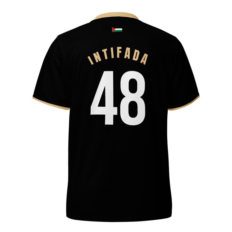 Camiseta de Fútbol Palestina Negra y Dorado