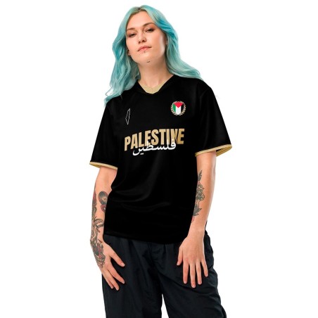 Camiseta de Fútbol Palestina Negra y Dorado