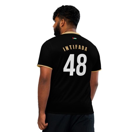 Camiseta de Fútbol Palestina Negra y Dorado