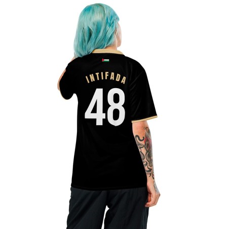 Camiseta de Fútbol Palestina Negra y Dorado