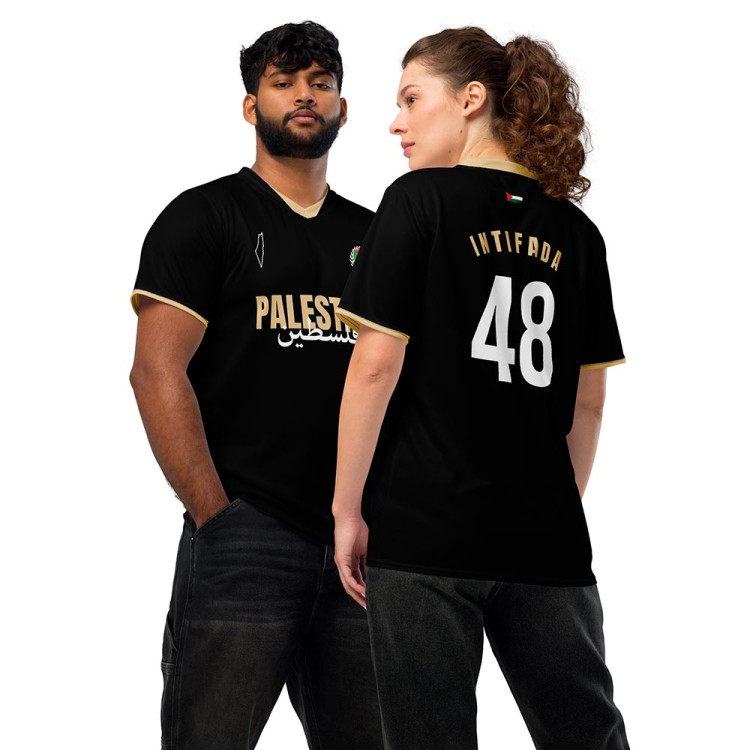 Camiseta de Fútbol Palestina Negra y Dorado
