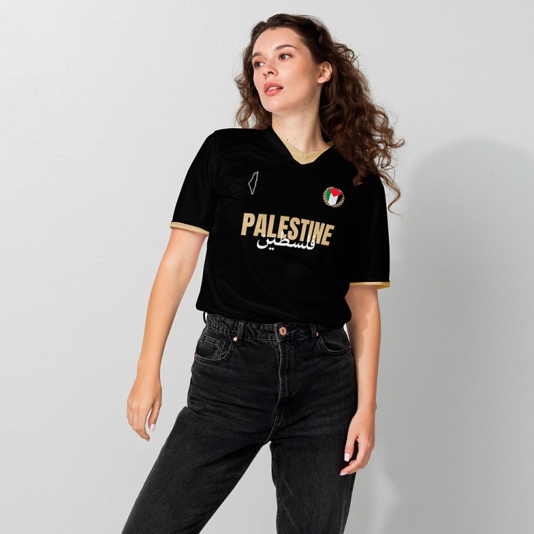 Camiseta de Fútbol Palestina Negra y Dorado